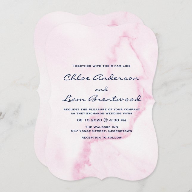 Convite para Casamento de Mármore Rosa Elegante (Frente/Verso)