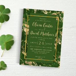 Convite Para Casamento De Mármore Verde E Dourado