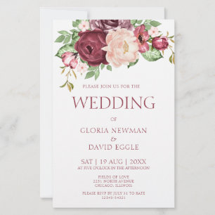 Convite para Casamento de Marsala, Rosa Elegante,