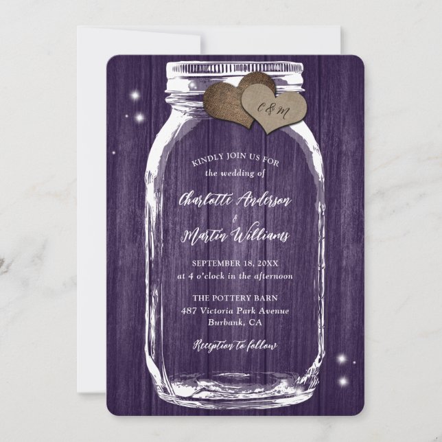 Convite para Casamento de Mason Jar, Barão Roxo (Frente)