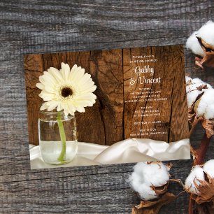 Convite para Casamento de Mason Jar e White Daisy