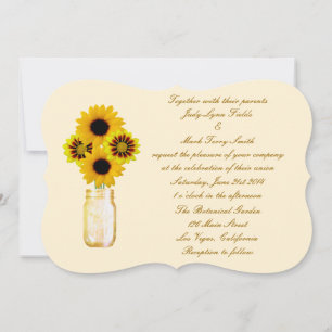 Convite para Casamento de Mason Jar Flores Amarela