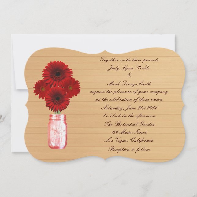 Convite para Casamento de Mason Jar Red Rustic Cou (Frente)
