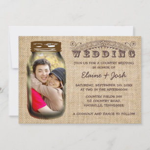 Convite Para Casamento De Mason Jar Rustic Burlap