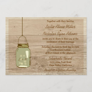 Convite Para Casamento De Mason Jar Rustic De Wood