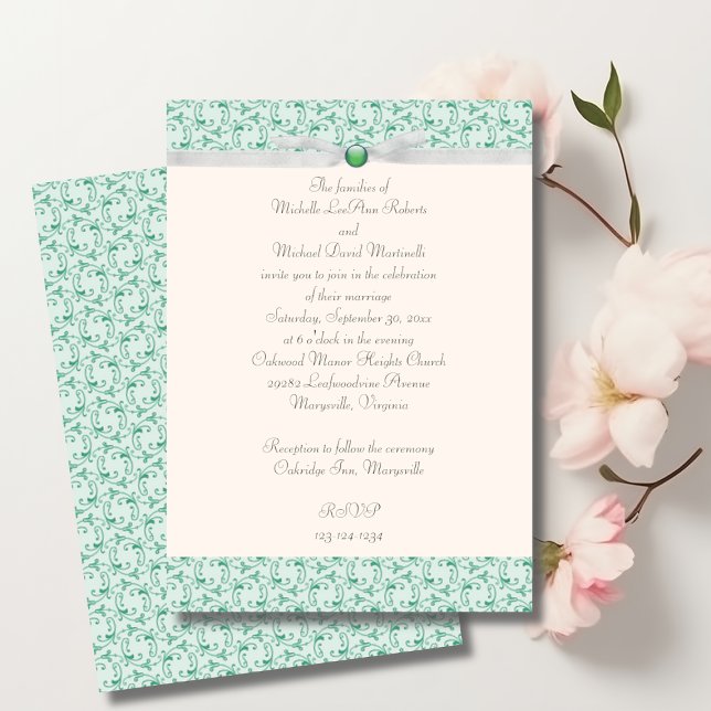Convite Para Casamento De Mint Green Florentine (Criador carregado)
