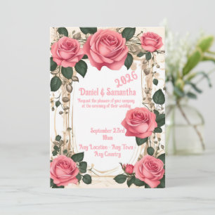 Convite para Casamento de Modelo de Quadro de Rosa