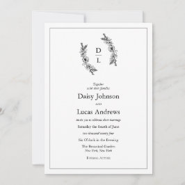 Convite para Casamento de Monograma Branco e Preto