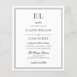 Convite para Casamento de Monograma Branco Preto d