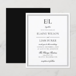 Convite para Casamento de Monograma Branco Preto d