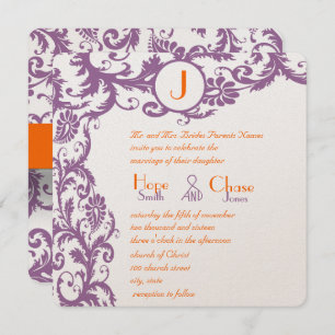 Convite para Casamento de Monograma de Damasco de