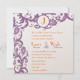 Convite para Casamento de Monograma de Damasco de 