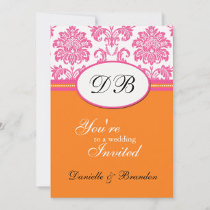 Convite para Casamento de Monograma de Damasco Ros