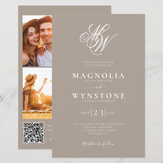 Convite para Casamento de Monograma de Orçamento | (Frente/Verso)