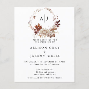 Convite para Casamento de Monograma de outono