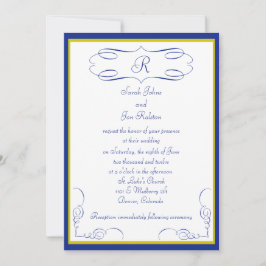 Convite para Casamento de Monograma Dourado Azul