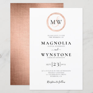 Convite para Casamento de Monograma Dourado Rosa d