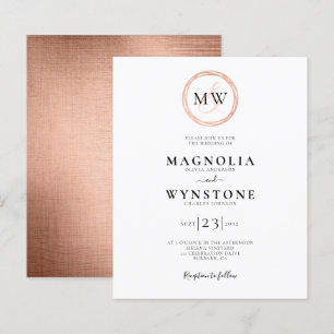 Convite para Casamento de Monograma Dourado Rosa d