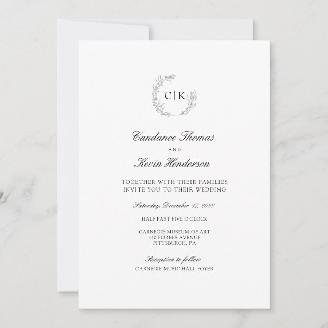 Convite para Casamento de Monograma Elegante (Frente)