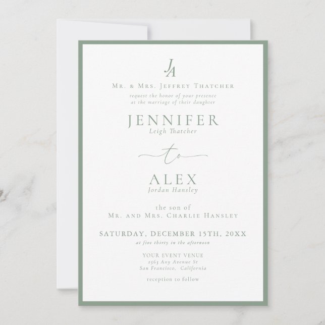 Convite para Casamento de Monograma Elegante Cláss (Frente)