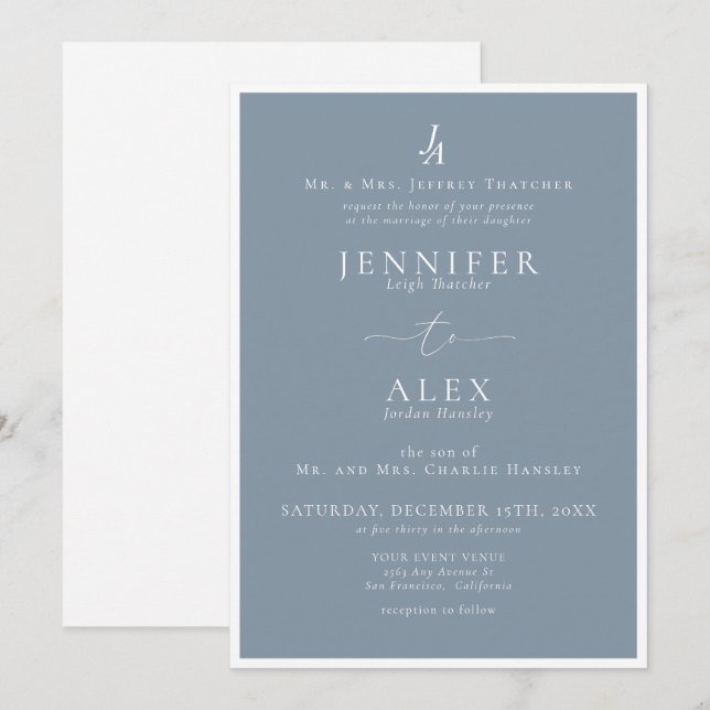 Convite para Casamento de Monograma Elegante Cláss (Frente/Verso)