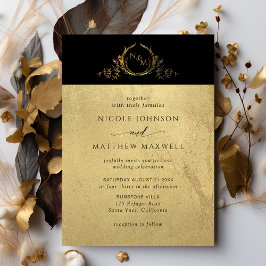 Convite para Casamento de Monograma Elegante Preto