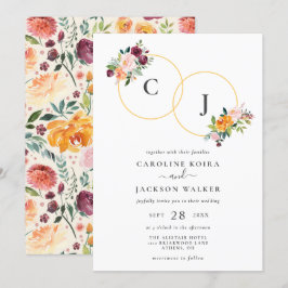 Convite para Casamento de Monograma Floral de outo