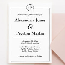 Convite para Casamento de Monograma Preto e Branco