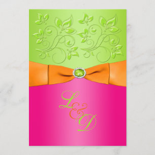 Convite para Casamento de Monograma Rosa, Laranja,
