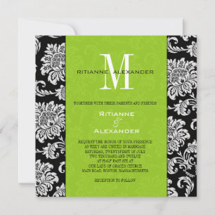 Convite para Casamento de Monograma Verde de Damas