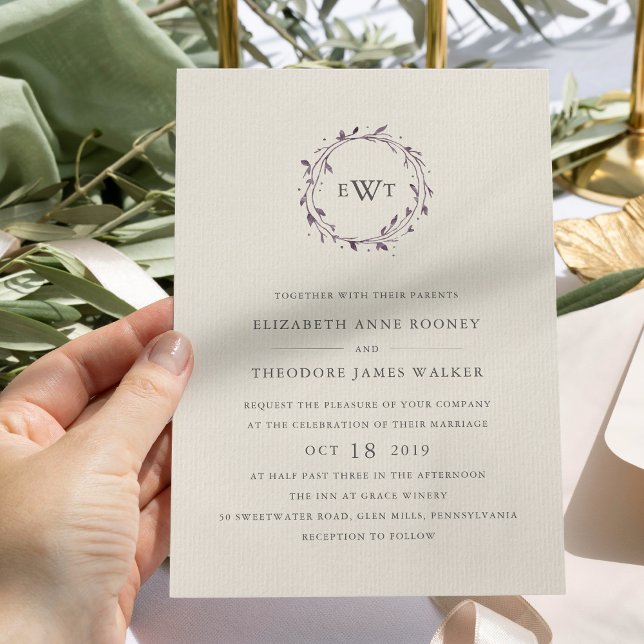 Convite para Casamento de Monograma Wreath | Ameix (Criador carregado)