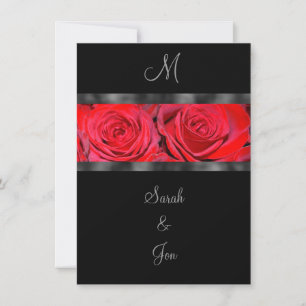 Convite para Casamento de Monogramas rosas vermelh