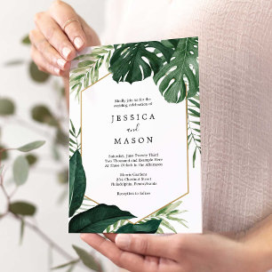 Convite para Casamento de Monstera Tropical