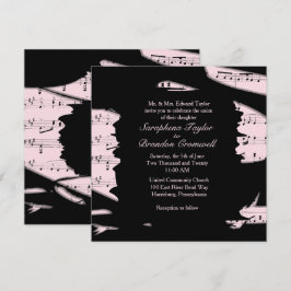 Convite para Casamento de Música a Preto e Rosa ab