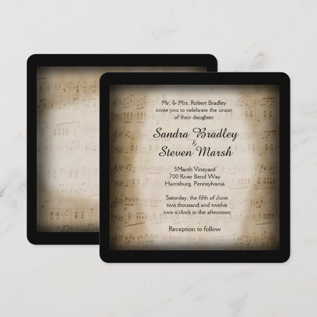 Convite para Casamento de Música Folha (Frente/Verso)