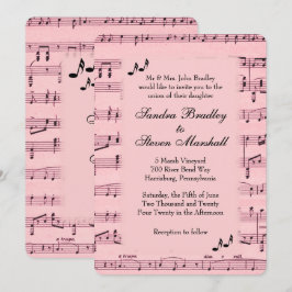 Convite para Casamento de Música Rosa com Folha