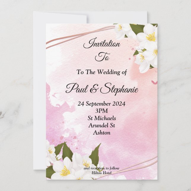 Convite para casamento de na moda, rosa, flores br (Frente)