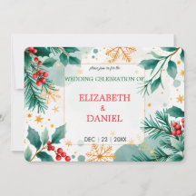 Convite para Casamento de Natal com Watercolor com