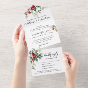 Convite para Casamento de Natal de Berry de invern