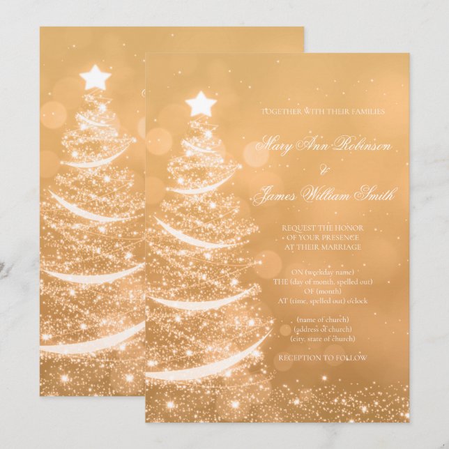 Convite para Casamento de Natal de Glam Dourado El (Frente/Verso)