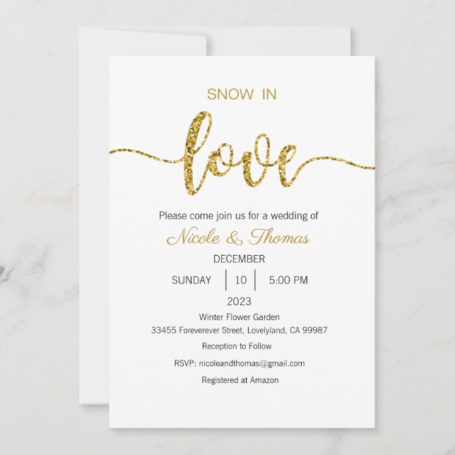 Convite para Casamento de Neve no Amor, Casamento  (Frente)