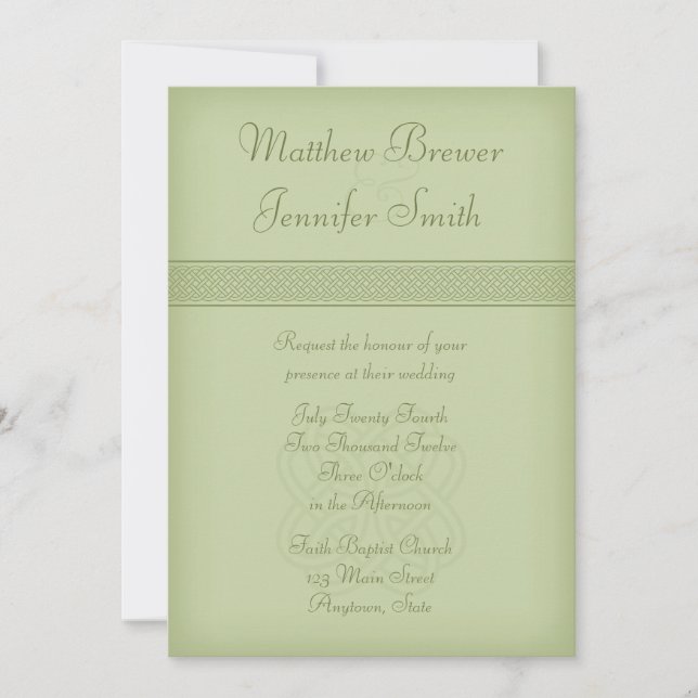 Convite para Casamento de Nó Celta da Irlanda Verd (Frente)