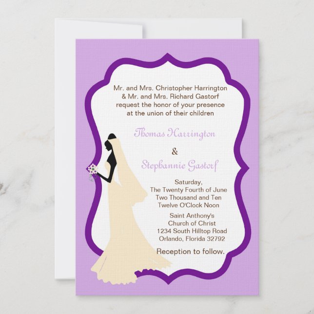 Convite para casamento de noivas roxas claras 5x7 (Frente)