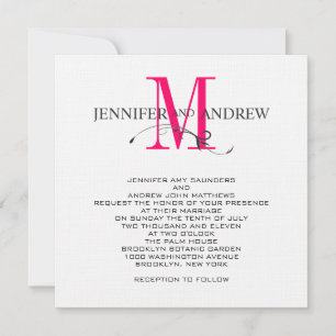 Convite para Casamento de Nomes e Monogramas Rosa-