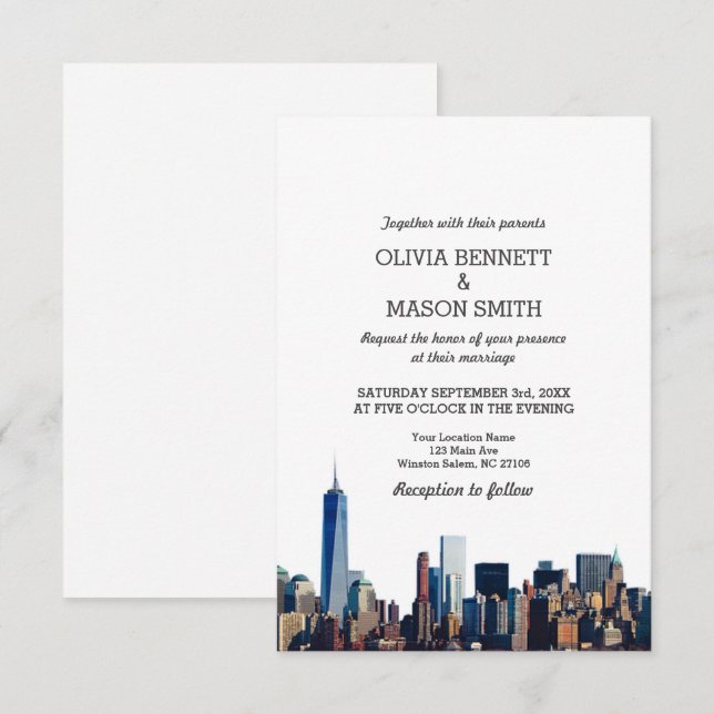 Convite para Casamento de Nova Iorque Skyline City (Frente/Verso)