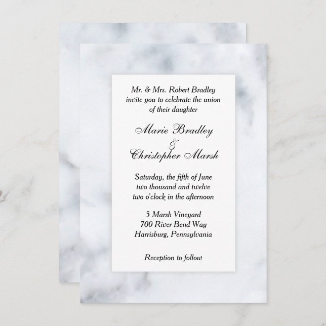 Convite para Casamento de Olhar Branco Marble (Frente/Verso)