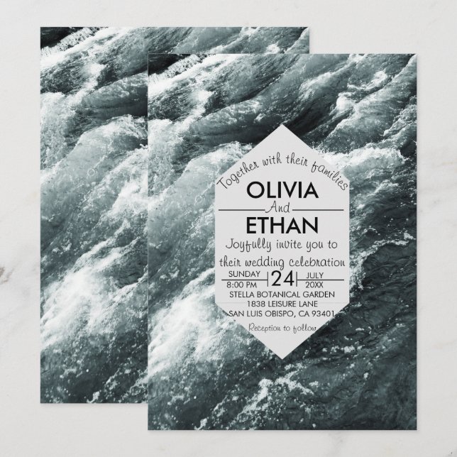 Convite para casamento de ondas azuis do oceano El (Frente/Verso)