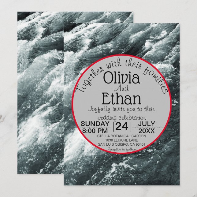 Convite para casamento de ondas azuis do oceano El (Frente/Verso)