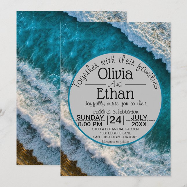 Convite para Casamento de Ondas Náuticas do marinh (Frente/Verso)