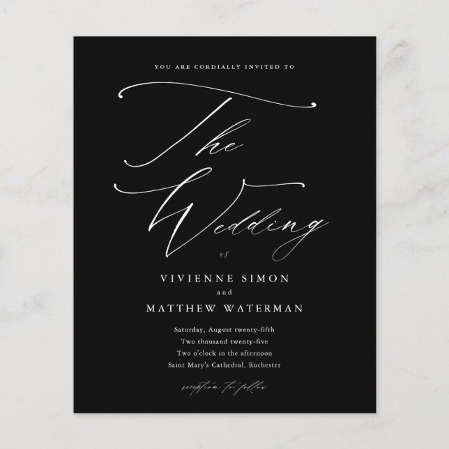 Convite para Casamento de Orçamento Branco e Preto (Frente)